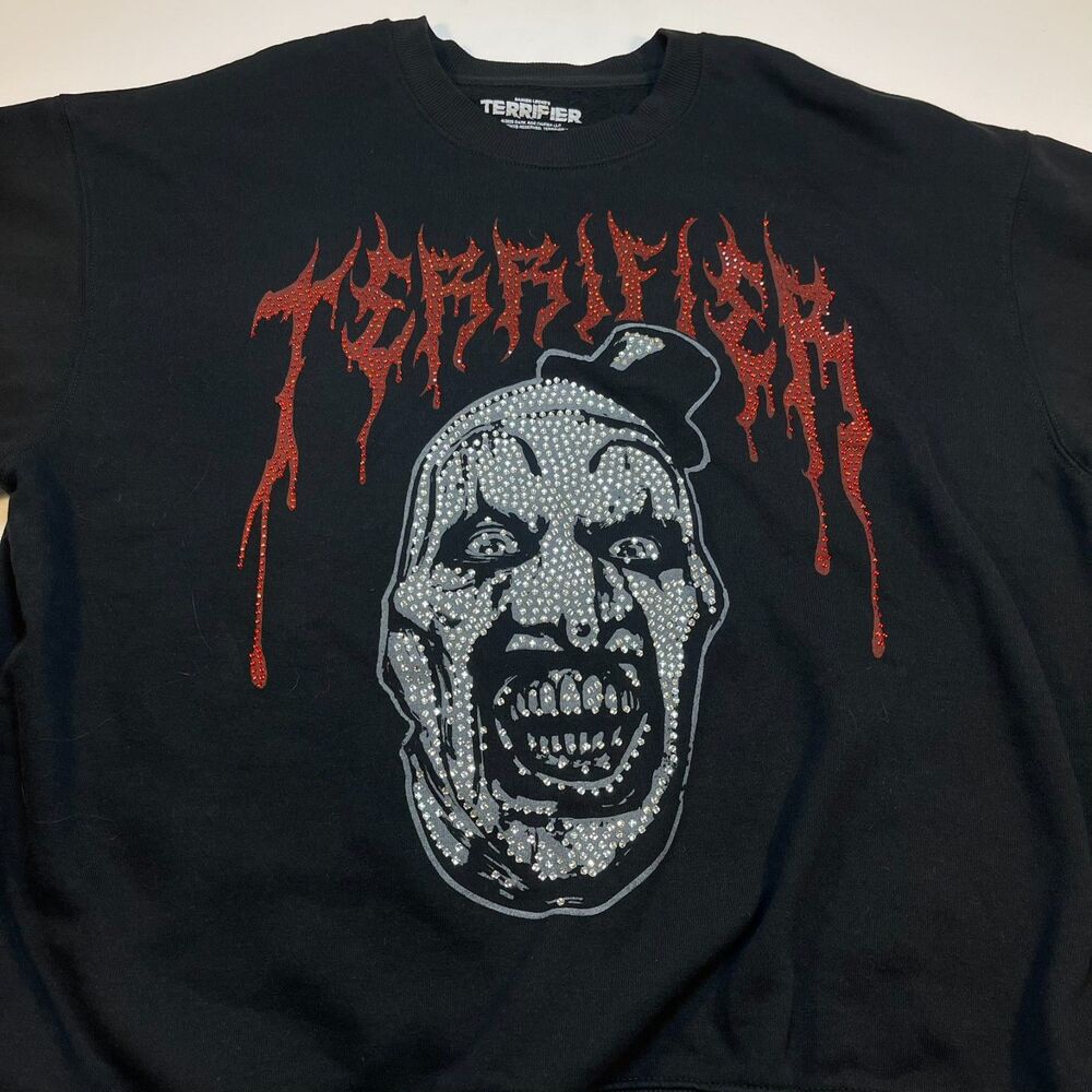 TERRIFIER Damien Leone Dark Horror Movie Evil Clown Rhinesone SWEATSHIRT Mens XL